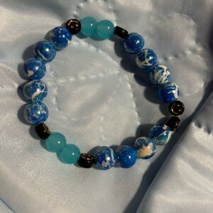 Blue and Black Beaded Bracelet